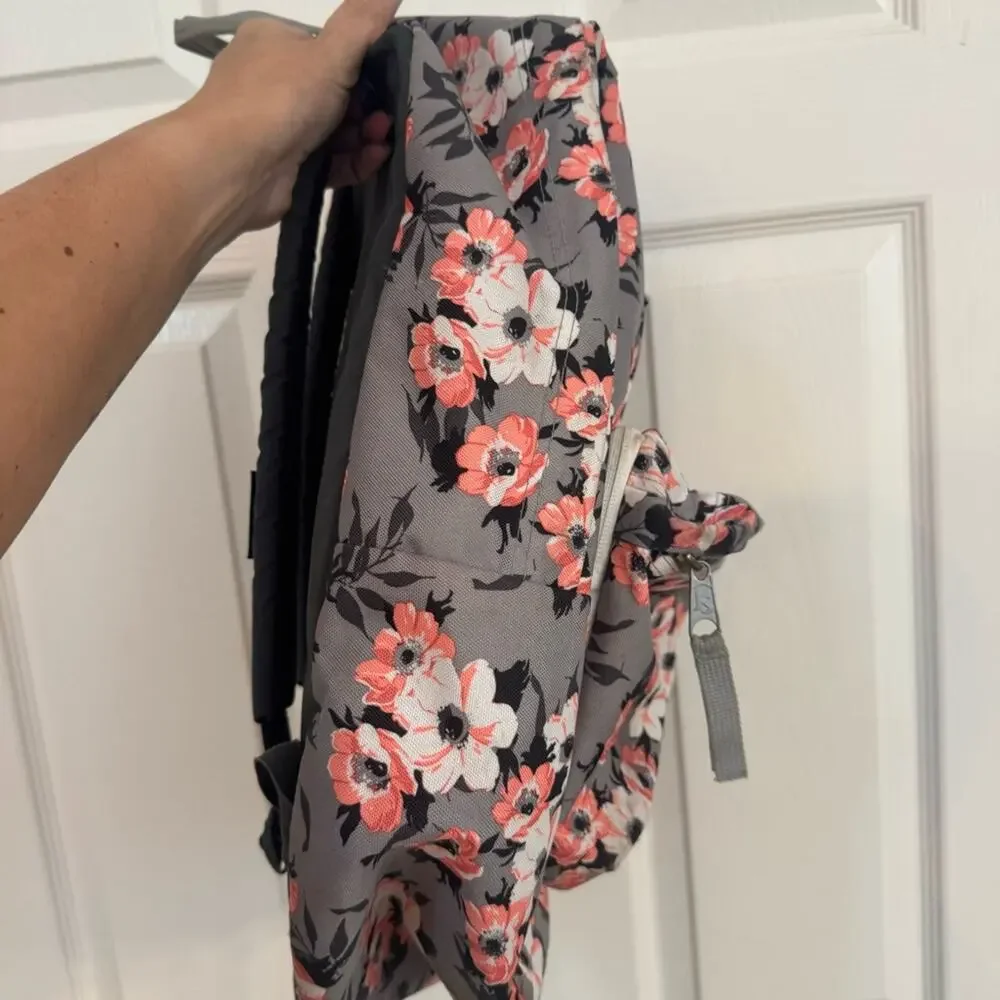 Jansport Backpack Plumeria Flowers Pink Gray Cherry Blossom School Travel Work - Picture 4 of 15